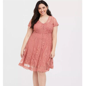 Torrid Mini Lace Button Front Dress Size 5X Womans Plus Desert Sand Boho Mauve